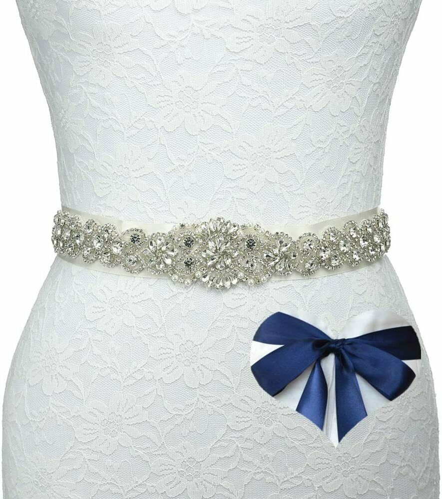 Kunlai Vintage Bridal Belt Handmade Ribbon Rhinestone Pearl Crystal Wedding